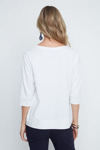 BOATNECK 3/4 SLEEVE TEE-WHITE-RENUAR