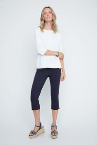 BOATNECK 3/4 SLEEVE TEE-WHITE-RENUAR