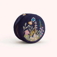 NAVY FLORAL ROUND VELVET JEWELRY BOX-POWDER