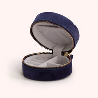 NAVY FLORAL ROUND VELVET JEWELRY BOX-POWDER