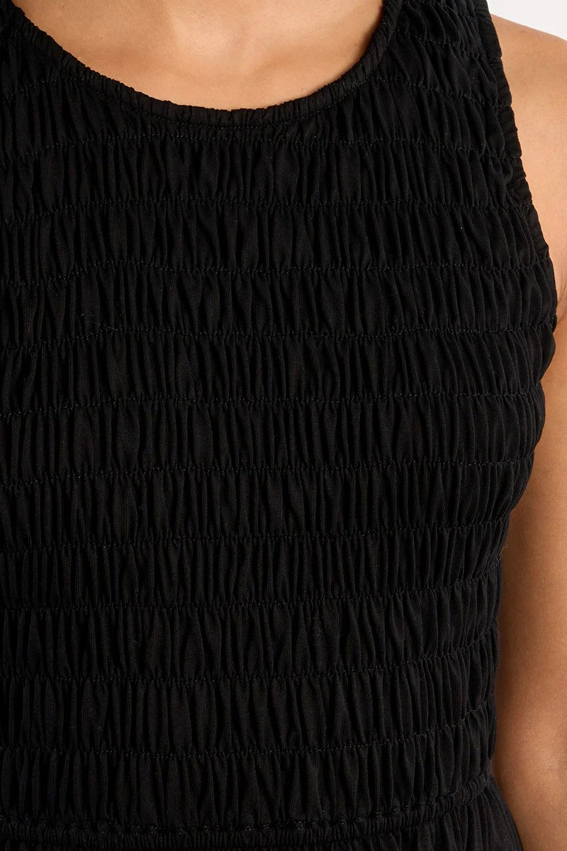 SMOCKED COTTON T DRESS-BLACK-MOLLY BRACKEN