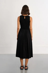 SMOCKED COTTON T DRESS-BLACK-MOLLY BRACKEN