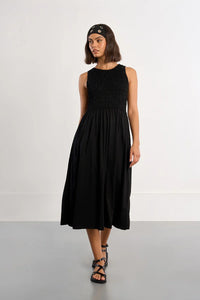 SMOCKED COTTON T DRESS-BLACK-MOLLY BRACKEN