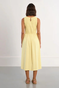 SMOCKED COTTON T DRESS-YELLOW-MOLLY BRACKEN