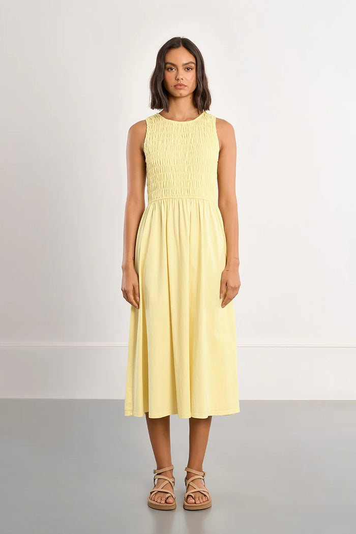 SMOCKED COTTON T DRESS-YELLOW-MOLLY BRACKEN