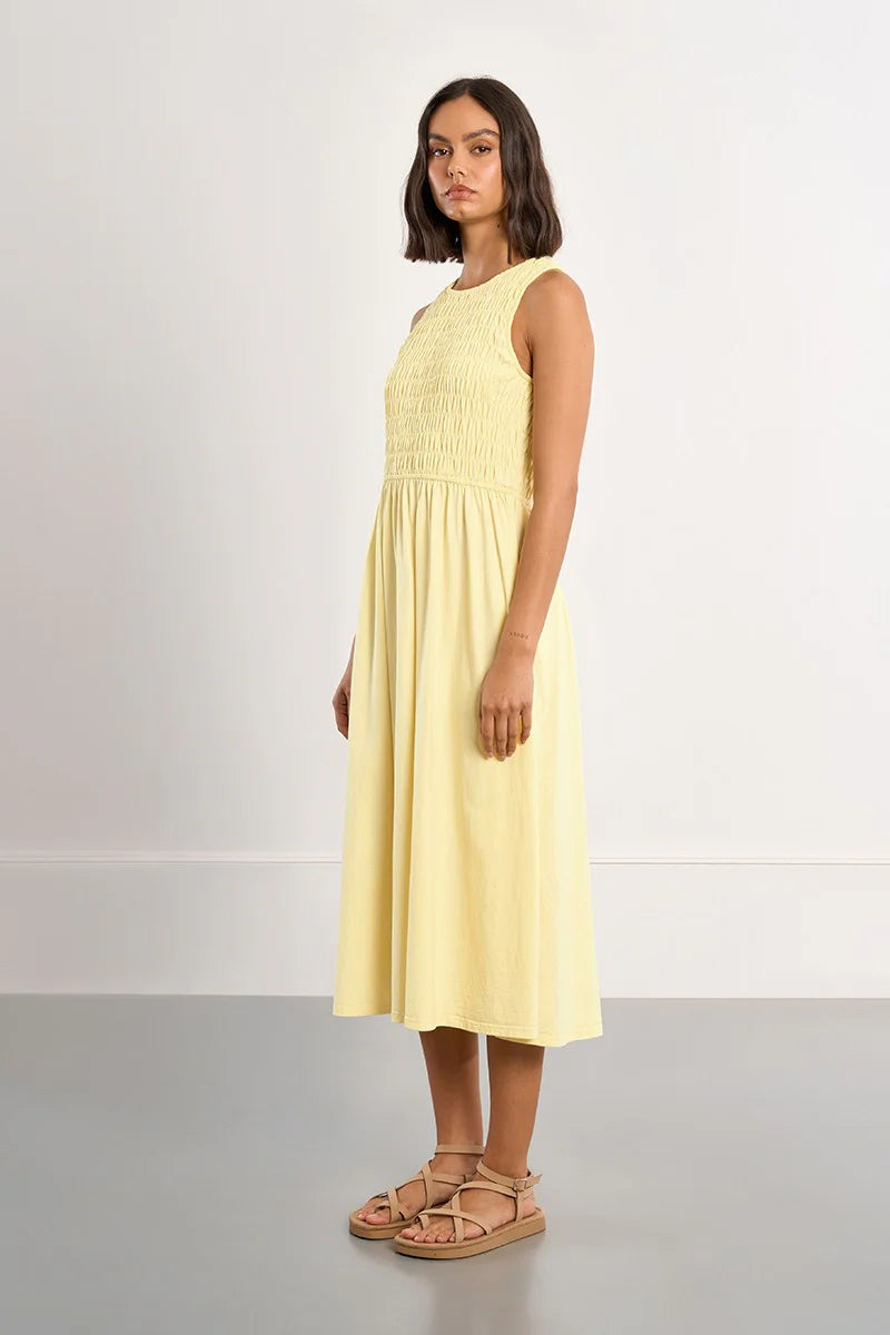 SMOCKED COTTON T DRESS-YELLOW-MOLLY BRACKEN