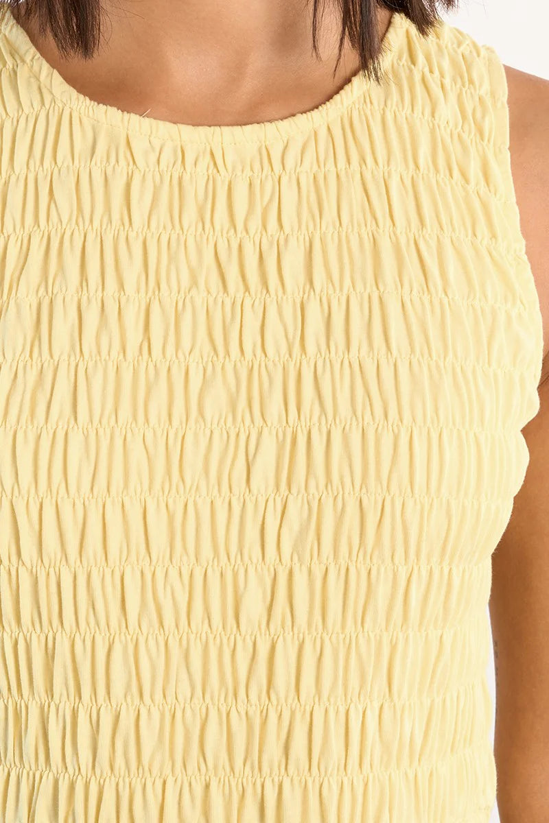 SMOCKED COTTON T DRESS-YELLOW-MOLLY BRACKEN