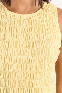 SMOCKED COTTON T DRESS-YELLOW-MOLLY BRACKEN