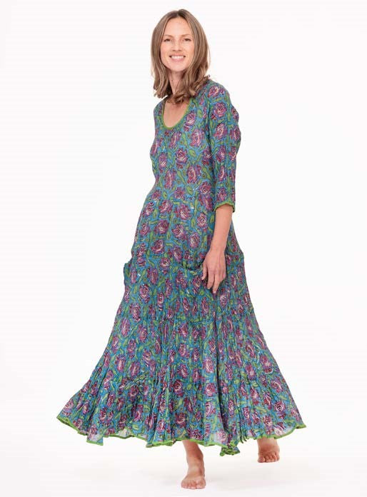 BLUE/GREEN WITH ROSES-RUBY SUNDRESS-NILA RUBIA