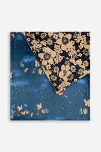 Reversible blanket showing both butterfly nightscape and beige floral patterns