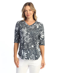 EVANGELINE CRUSHED V-NECK TOP ELBOW SLEEVE-JESS AND JANE