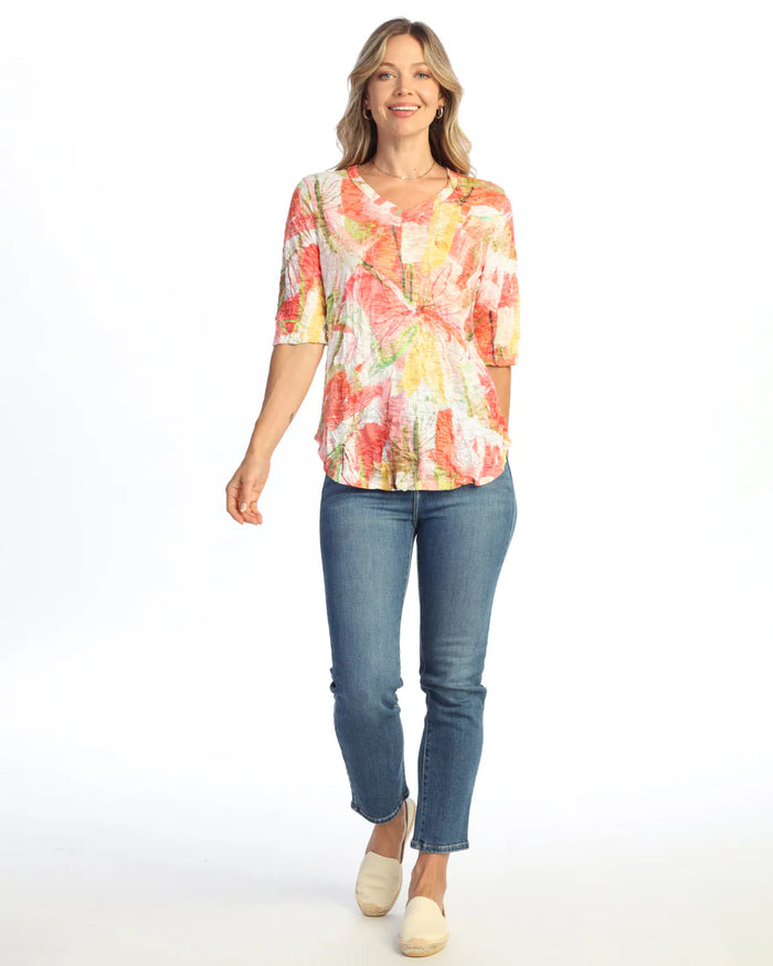 ZOEY CRUSHED V-NECK TOP ELBOW SLEEVE-JESS AND JANE
