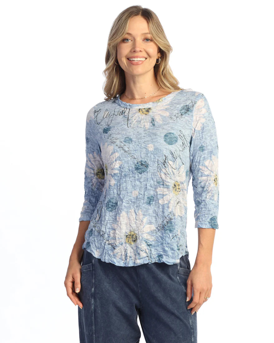 CLAIRE CRUSHED ROUND NECK TOP 3/4 SLEEVE-JESS AND JANE