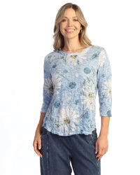 CLAIRE CRUSHED ROUND NECK TOP 3/4 SLEEVE-JESS AND JANE