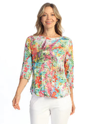 EMILIA CRUSHED ROUND NECK TOP 3/4 SLEEVE-JESS AND JANE