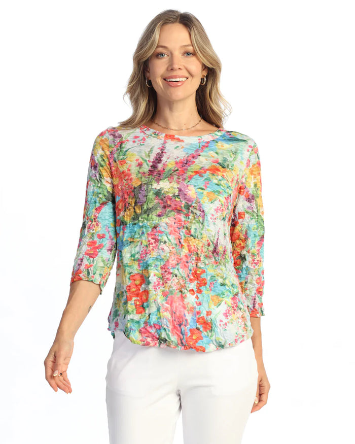 EMILIA CRUSHED ROUND NECK TOP 3/4 SLEEVE-JESS AND JANE