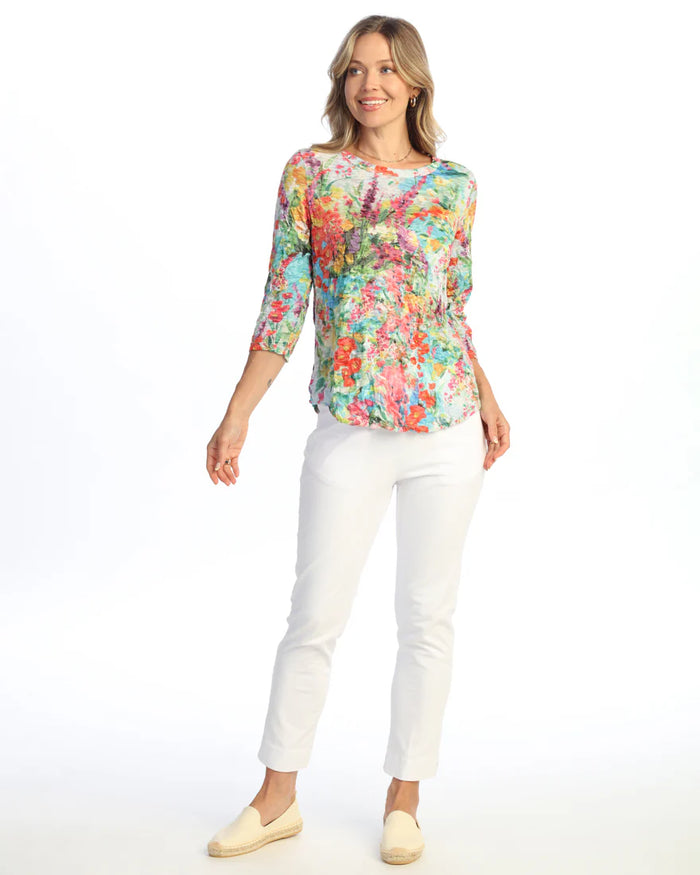 EMILIA CRUSHED ROUND NECK TOP 3/4 SLEEVE-JESS AND JANE