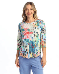 MOD CRUSHED ROUND NECK TOP 3/4 SLEEVE-JESS AND JANE