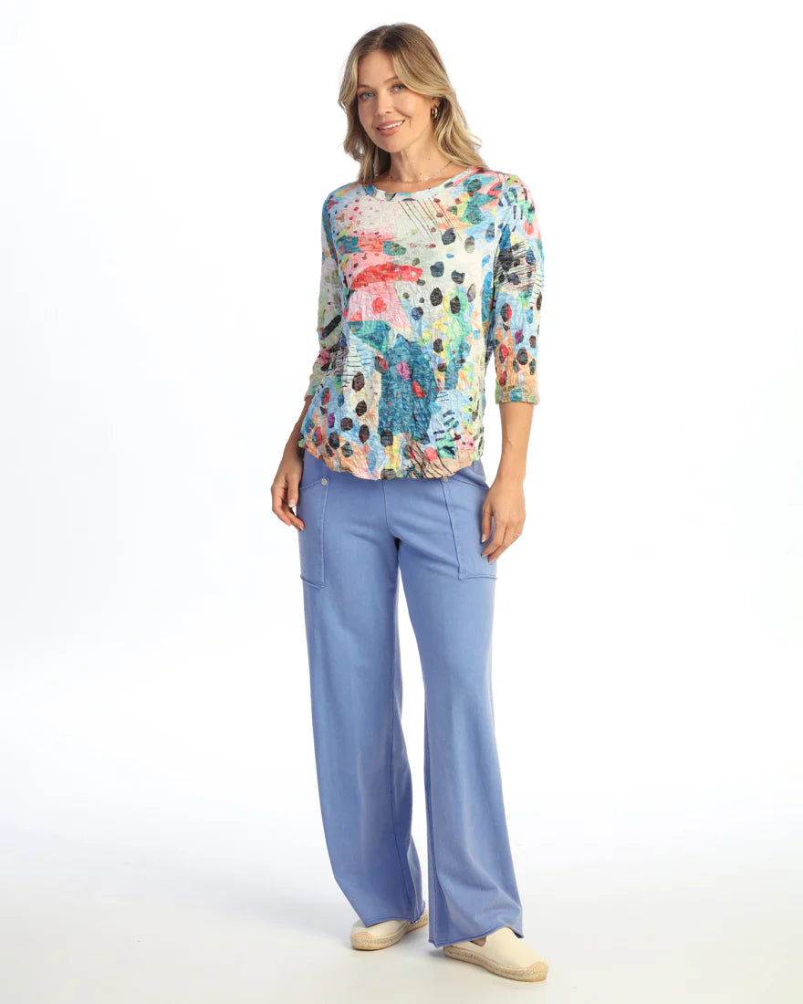 MOD CRUSHED ROUND NECK TOP 3/4 SLEEVE-JESS AND JANE