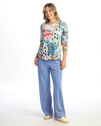MOD CRUSHED ROUND NECK TOP 3/4 SLEEVE-JESS AND JANE