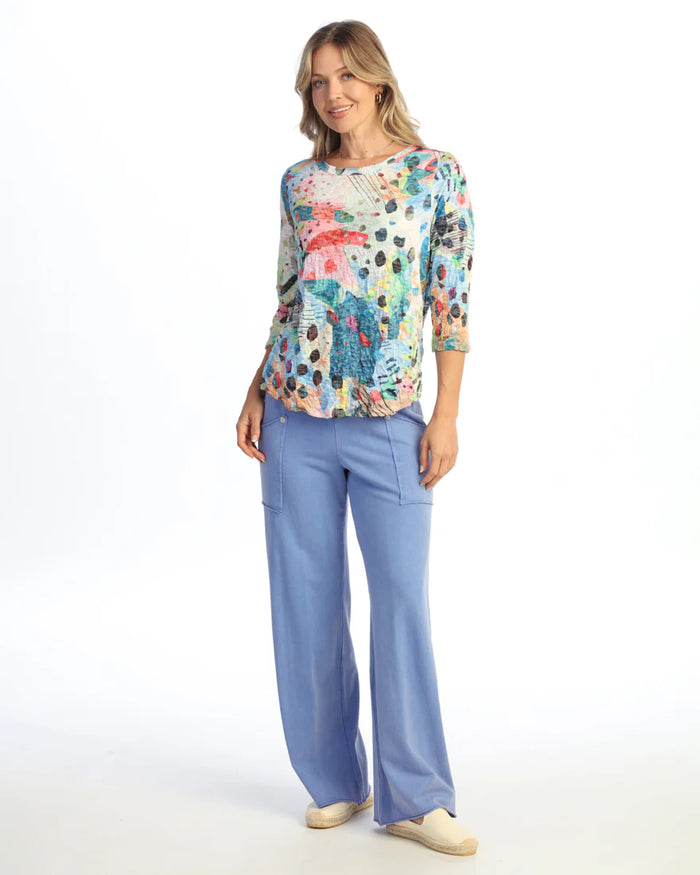 MOD CRUSHED ROUND NECK TOP 3/4 SLEEVE-JESS AND JANE