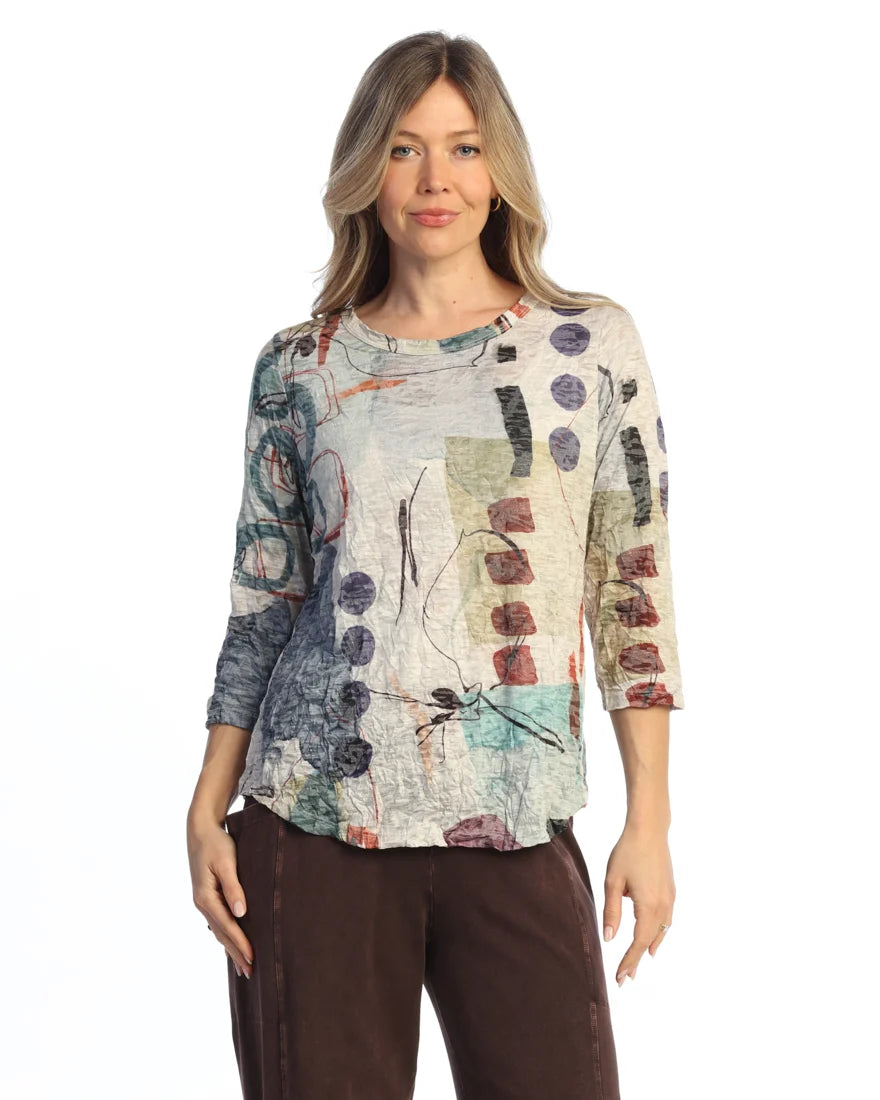 SIENNA CRUSHED ROUND NECK TOP 3/4 SLEEVE-JESS AND JANE