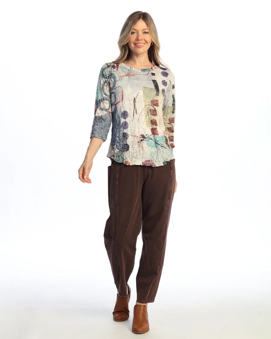 SIENNA CRUSHED ROUND NECK TOP 3/4 SLEEVE-JESS AND JANE