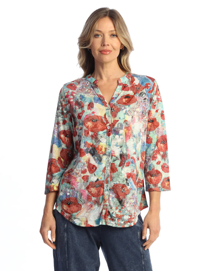 PRIMA MANDARIN COLLAR BUTTON DOWN SHIRT-JESS AND JANE