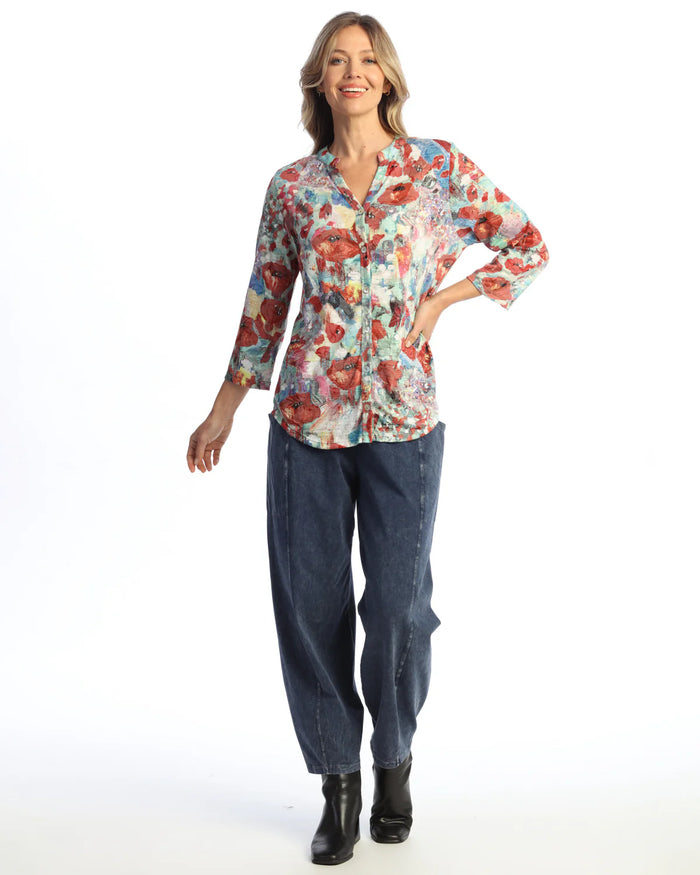 PRIMA MANDARIN COLLAR BUTTON DOWN SHIRT-JESS AND JANE