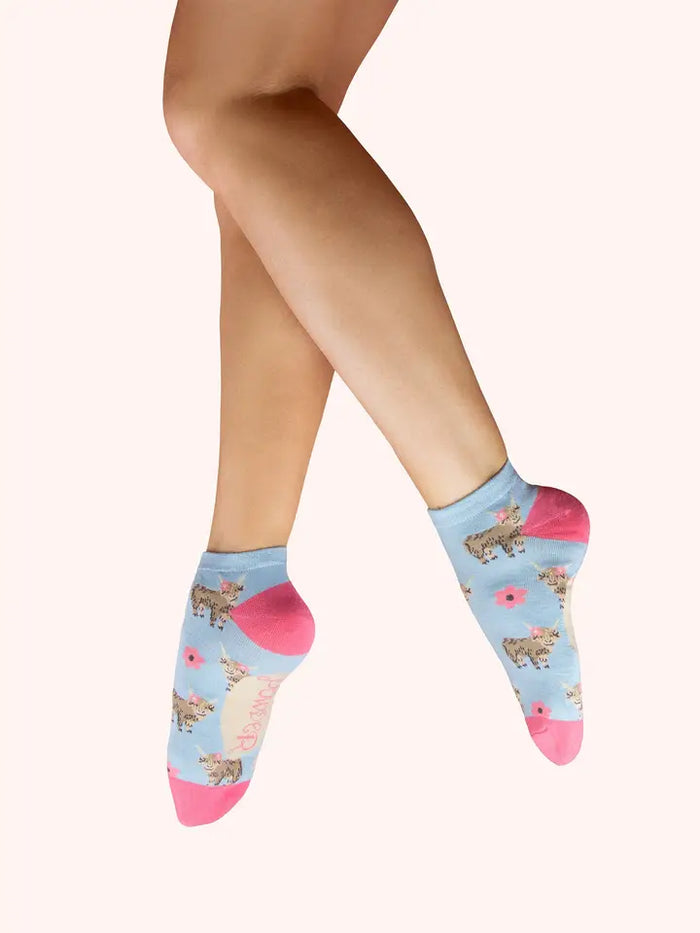HIGHLAND COW TRAINER SOCKS-BLUE-POWDER