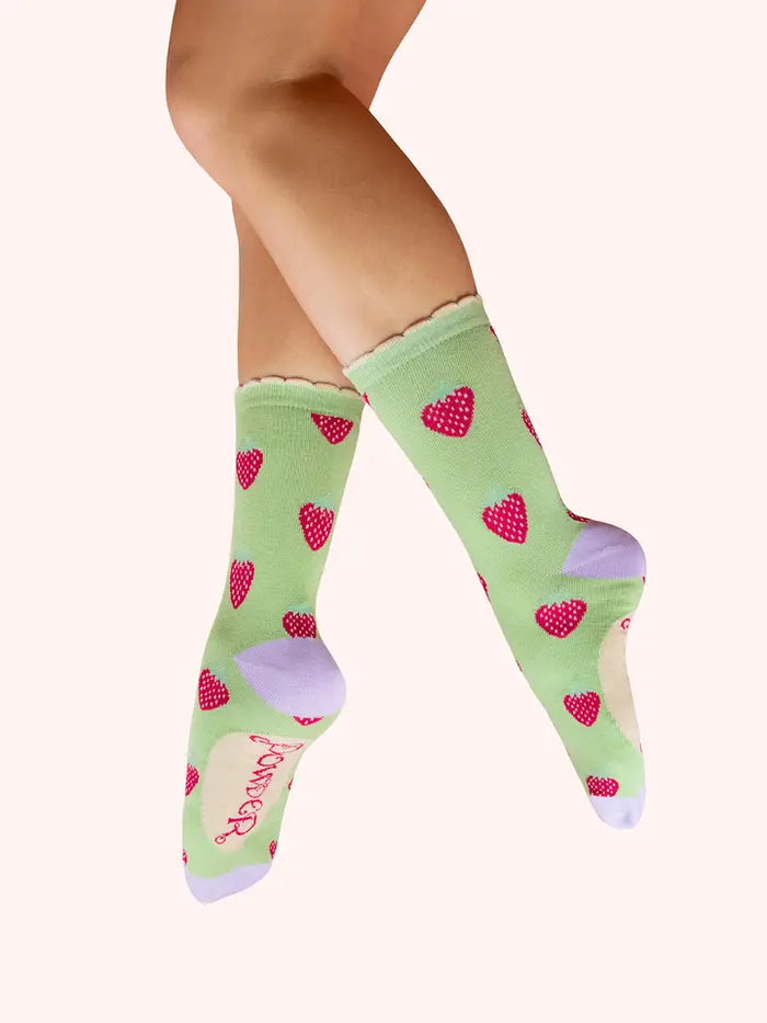 SUCCULENT STRAWBERRIES ANKLE SOCKS-MINT-POWDER