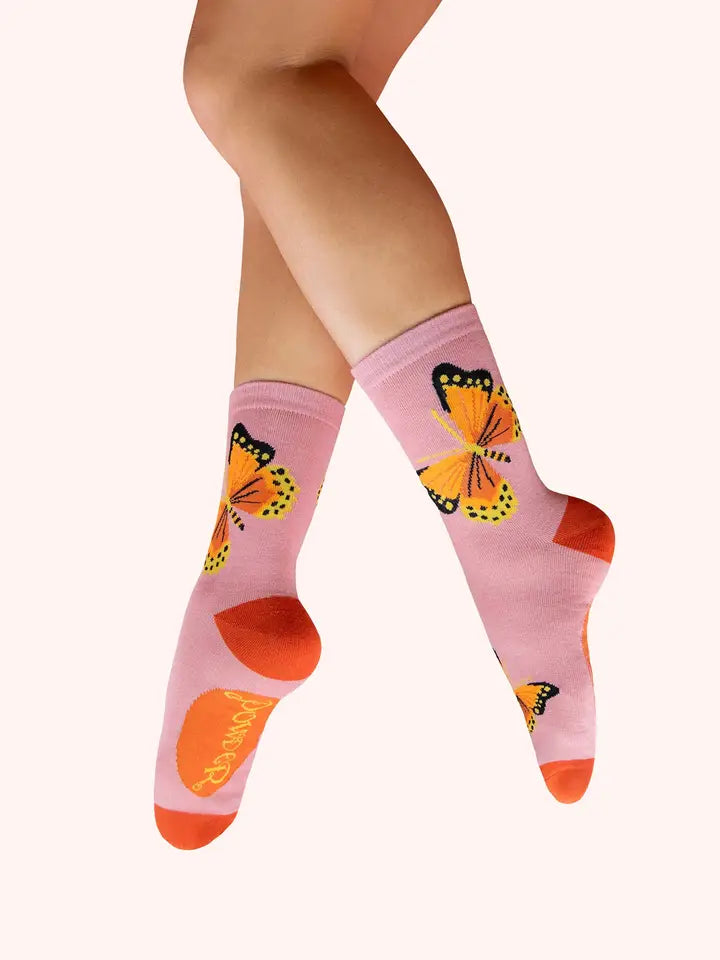 BEAUTIFUL BUTTERFLIES ANKLE SOCKS-POWDER