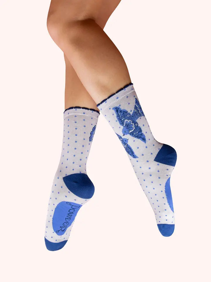 BLUE BIRDS ANKLE SOCKS-POWDER
