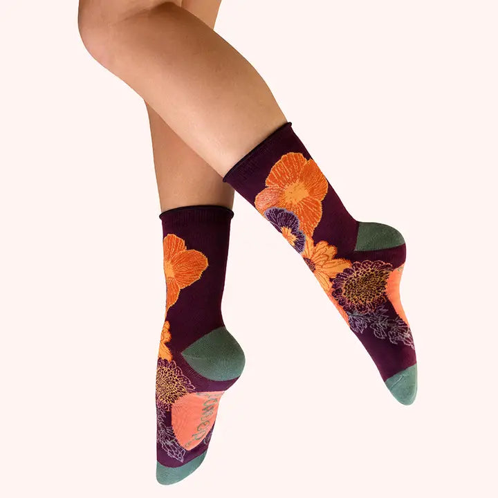 BEAUTIFUL BOUQUET ANKLE SOCKS-POWDER