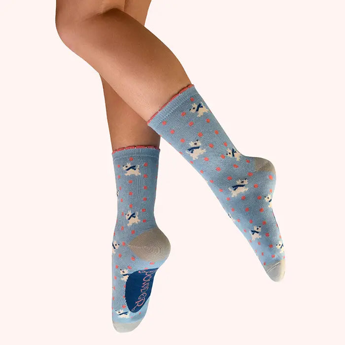 WOOLY WESTIE ANKLE SOCKS-ICE-POWDER