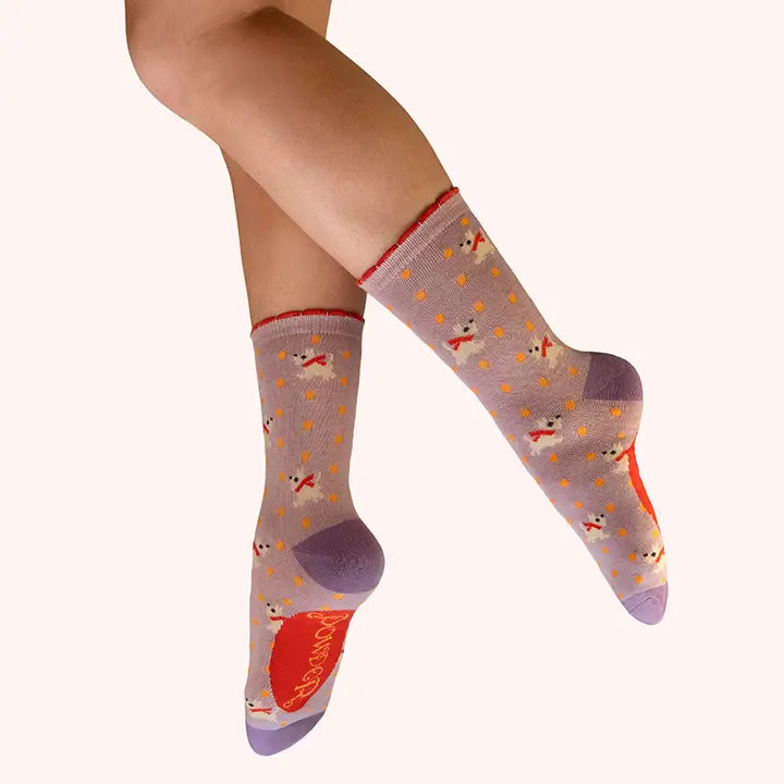 WOOLY WESTIE ANKLE SOCKS-PINK-POWDER