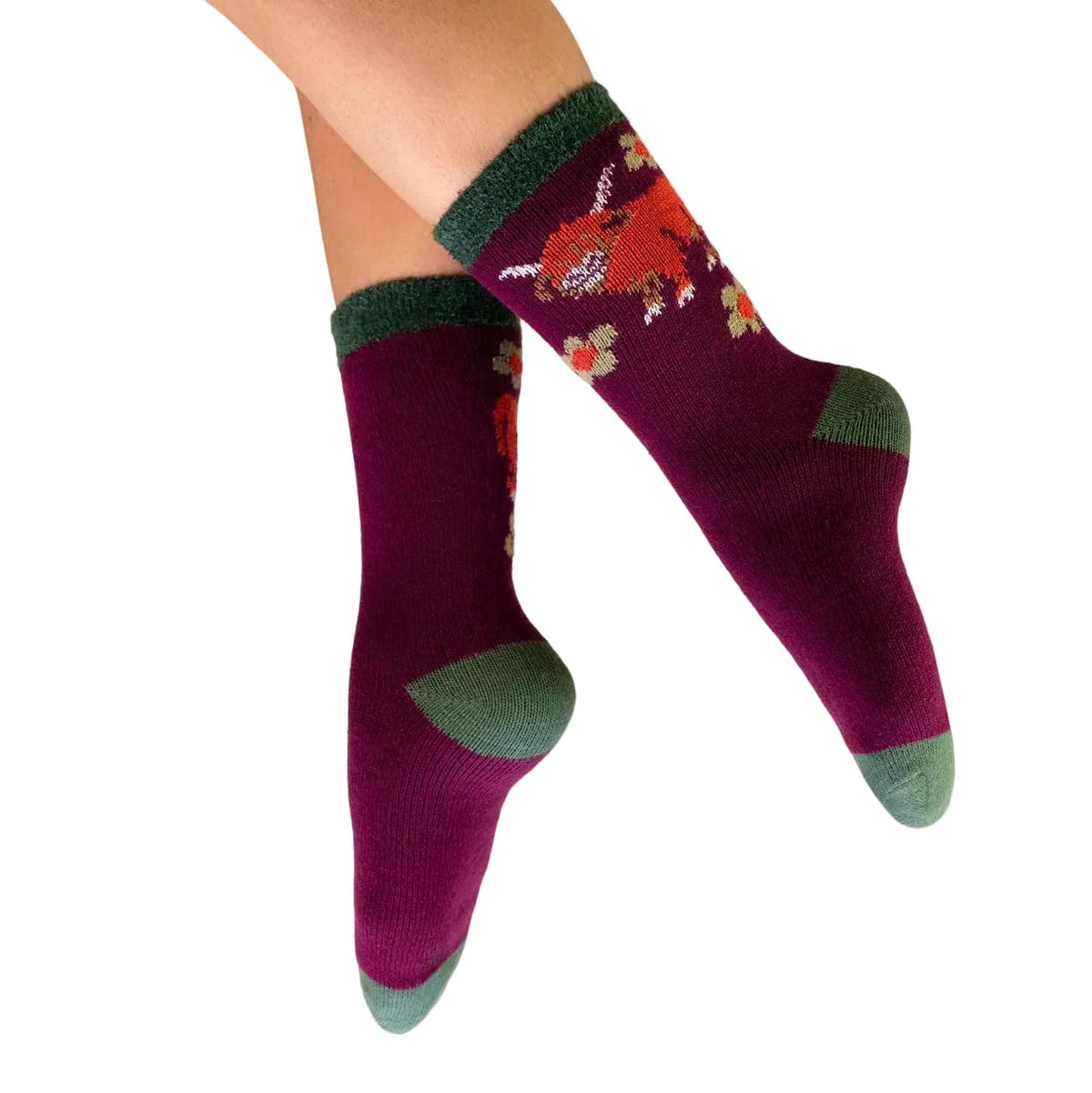 HIGHLAND COW COSY ANKLE SOCKS-POWDER