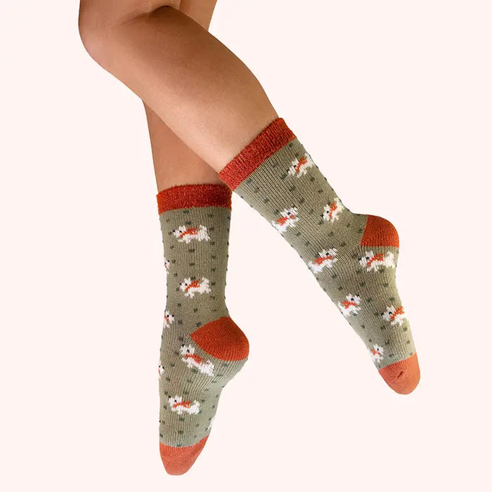 WOOLY WESTIE COSY ANKLE SOCKS-POWDER