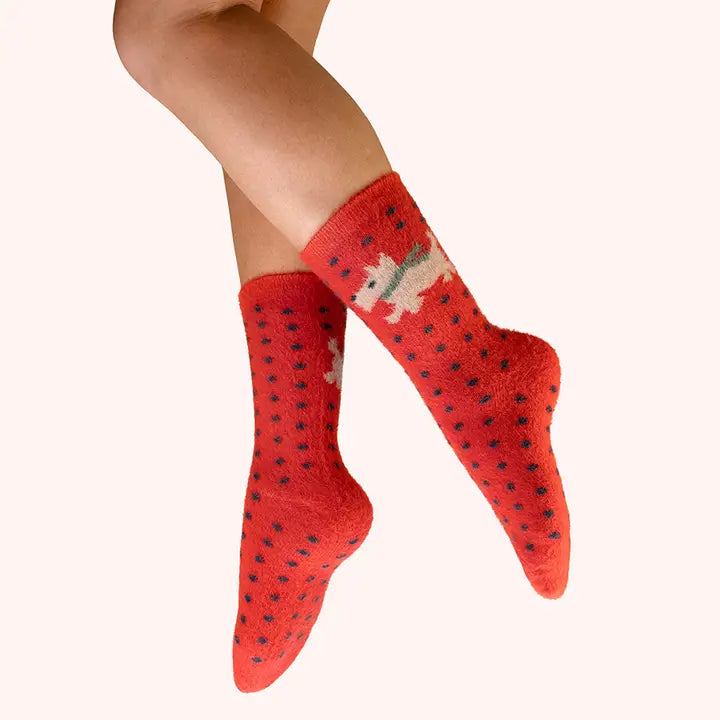 WOOLY WESTIE FUZZY COSY ANKLE SOCKS-POWDER