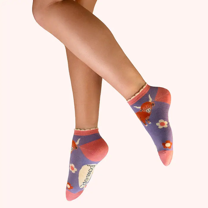 HIGHLAND COW TRAINER SOCKS-PURPLE-POWDER