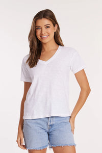 SHORT SLEEVE V-NECK BOXY TEE-WHITE HALO-MODODOC