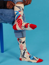 REALLY INTO BIRDS MEN'S CREW SOCKS-BLUE Q