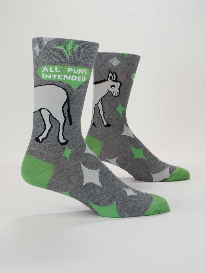 ALL PUNS INTENDED MEN'S CREW SOCKS -BLUE Q