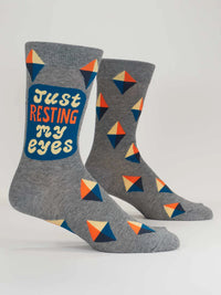 RESTING MY EYES MEN'S CREW SOCKS-BLUE Q