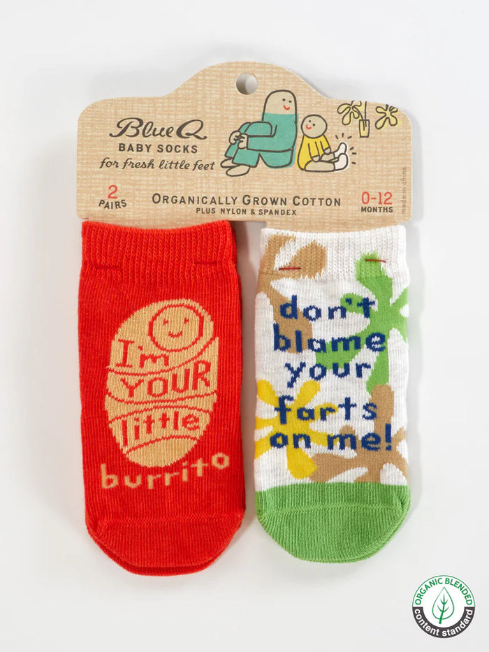LIL BURRITO/FARTS BABY SOCKS-BLUE Q