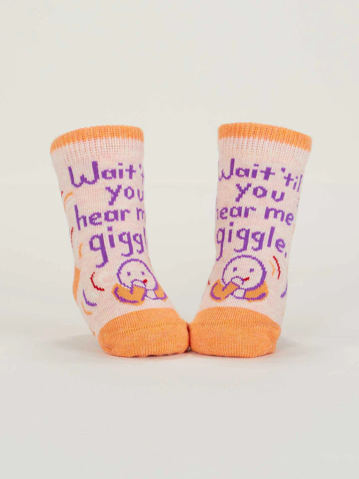 WAIT 'TIL YOU HEAR/SLEEP WHEN BABY SOCKS-BLUE Q