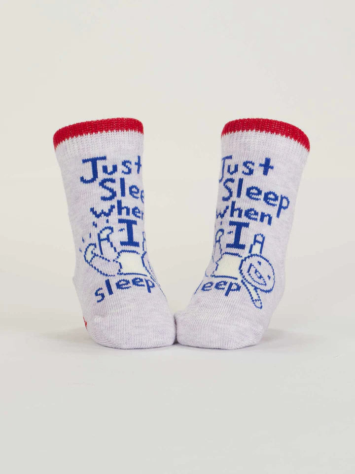 WAIT 'TIL YOU HEAR/SLEEP WHEN BABY SOCKS-BLUE Q