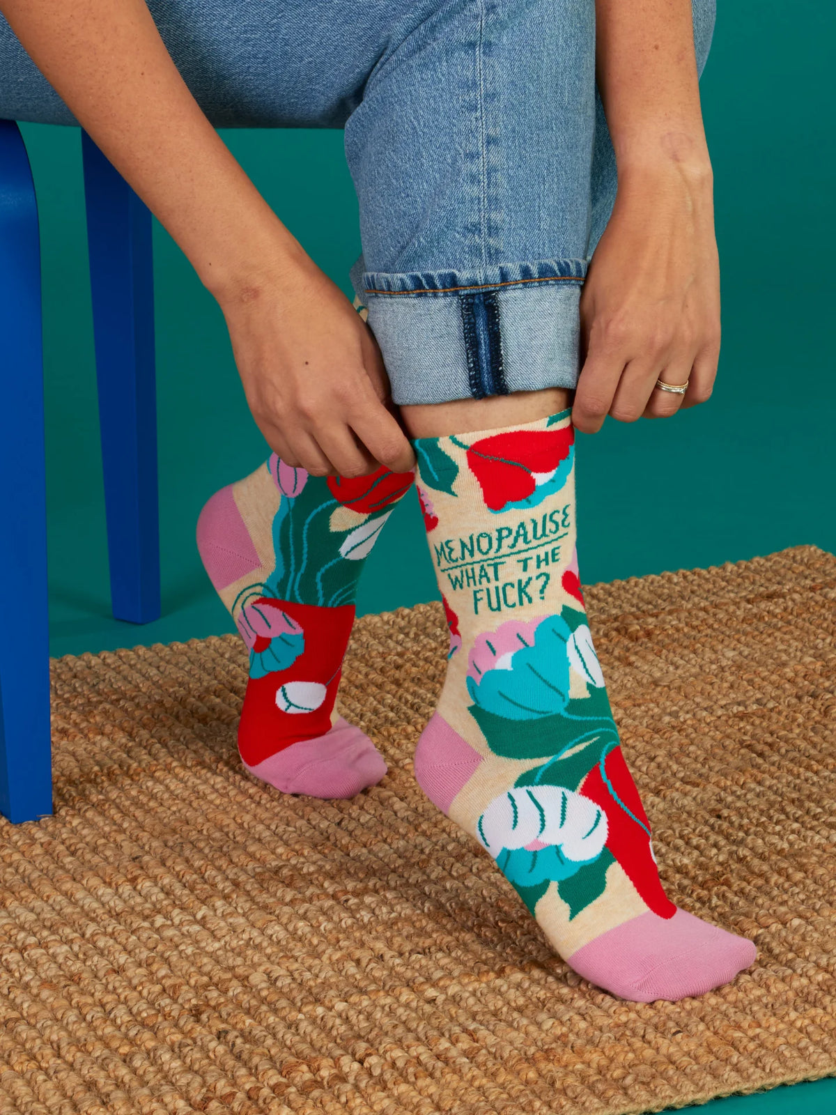 MENOPAUSE WHAT THE F@#K? WOMENS' CREW SOCKS-BLUE Q