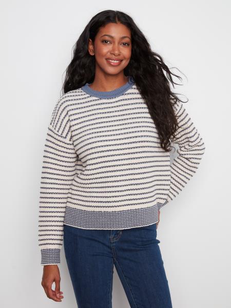 YARN DYE STRIPED CREW SWEATER-CHARLIE B
