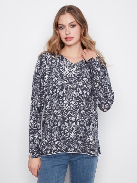 BOTANICAL L/S V-NECK SWEATER-CHARLIE B